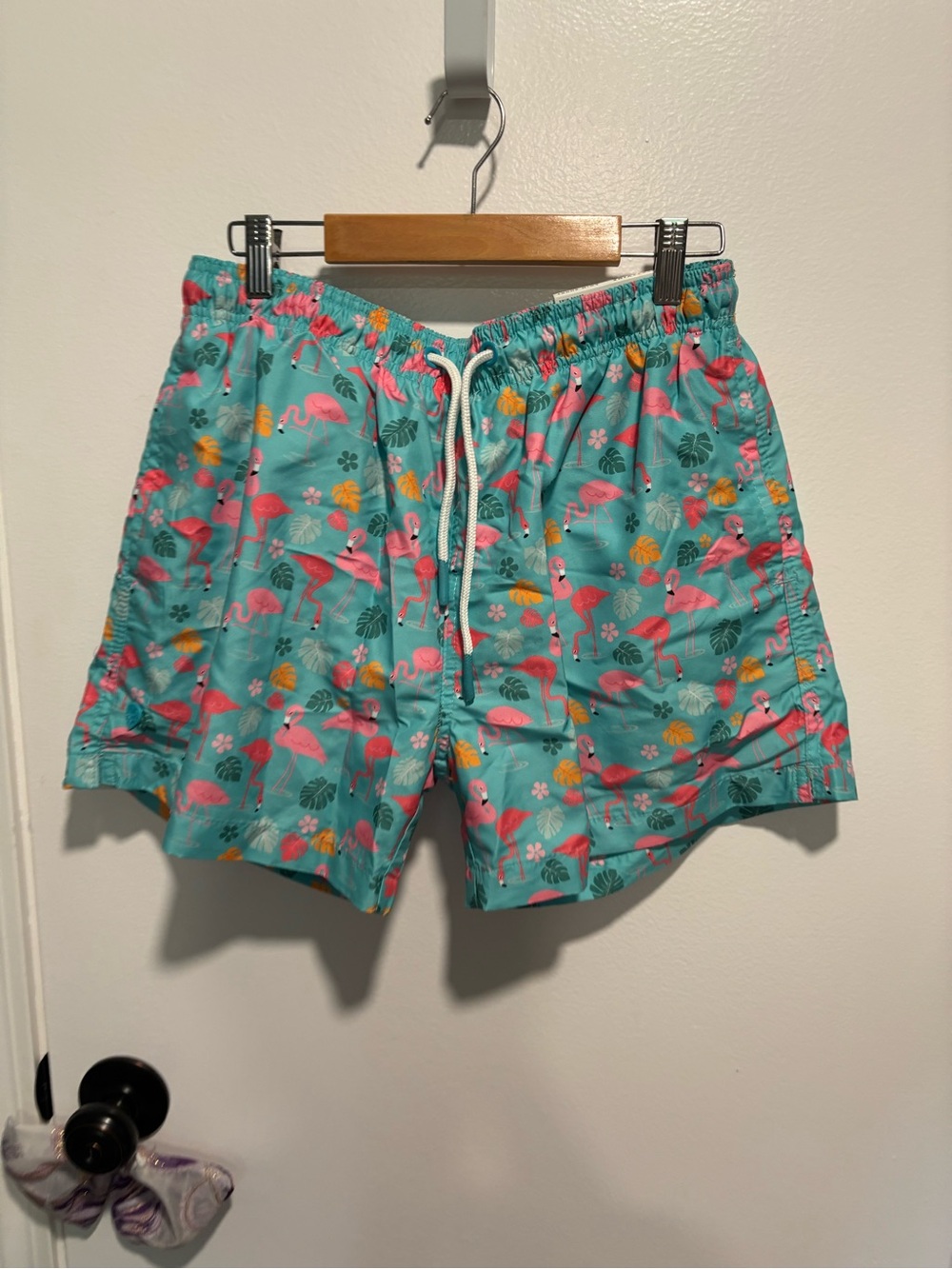 Men's Teal Flamingo Swim Trunks - Lightweight Tropical Swim Shorts